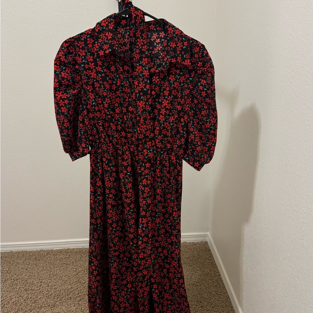 SHEIN Black and Red Floral Maxi Dress